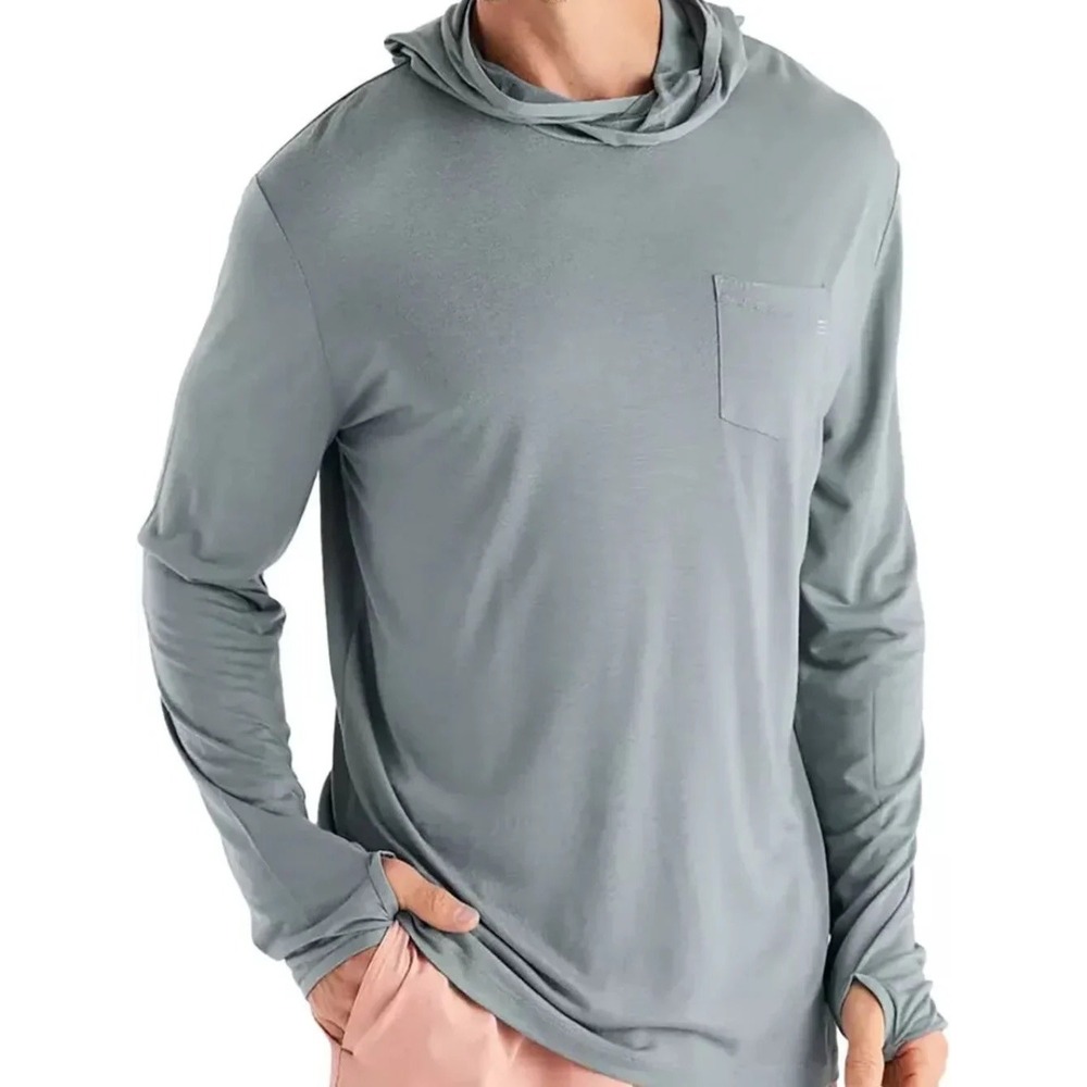 Free Fly Mens Bamboo Lightweight Hoodie Green Blue Size XL Pocket Long Sleeve